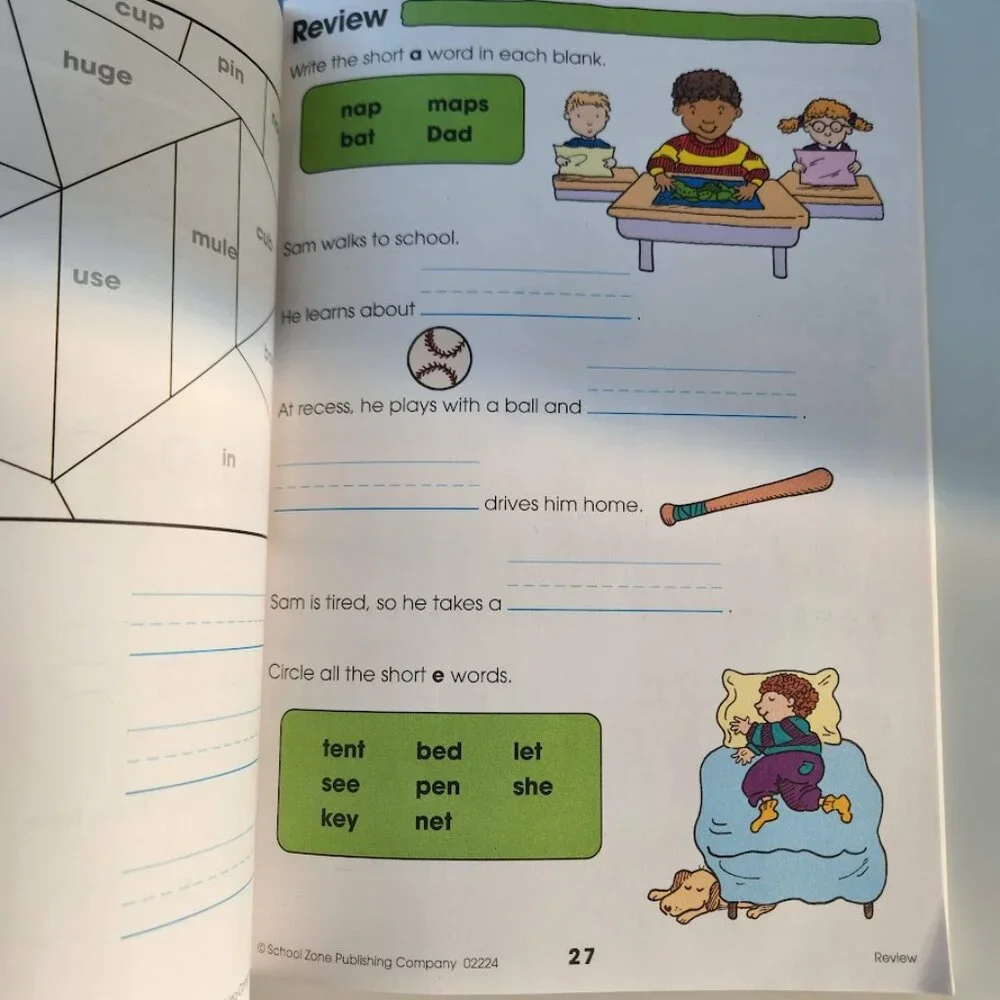NEW School Zone Spelling Puzzles 1-2 Activity Workbook Book 64 Pages 1st Grade